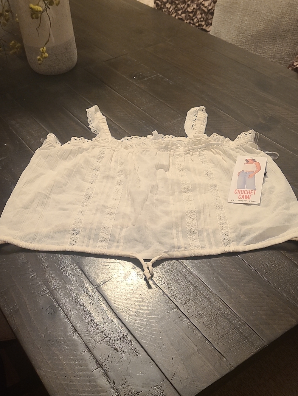 Celebrity Pink White Crochet Cami Top Sz XL